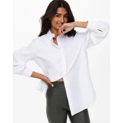 Chemise Col chemise Manches longues blanc en coton