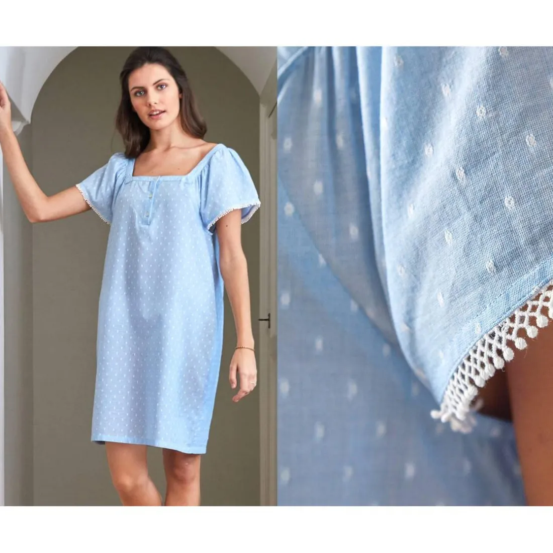 Chemise de nuit APLUMETI bleu ciel en coton