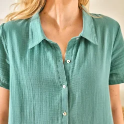 Chemise de Nuit bleu vert en gaze coton