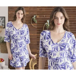 Chemise de nuit BLUE PALM S bleu en coton