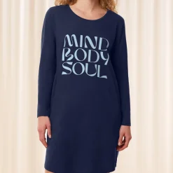 Chemise de nuit manches longues en coton bleu
