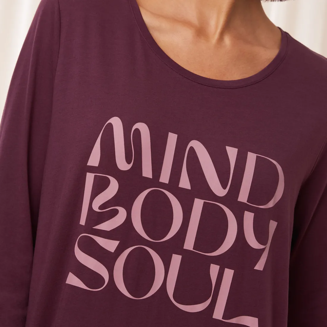 Chemise de nuit manches longues en coton marron