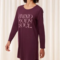 Chemise de nuit manches longues en coton marron