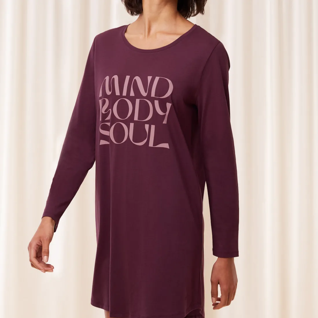 Chemise de nuit manches longues en coton marron