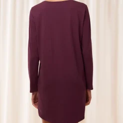 Chemise de nuit manches longues en coton marron