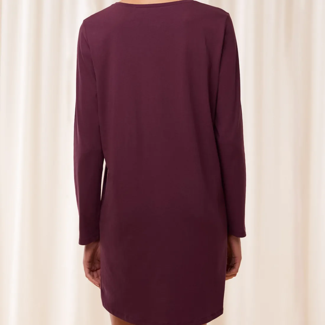 Chemise de nuit manches longues en coton marron