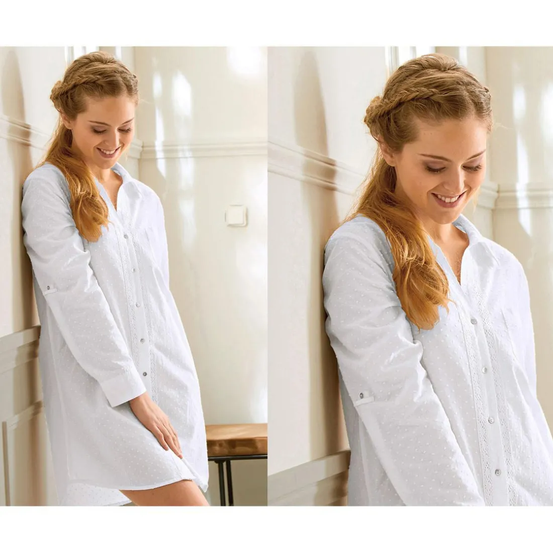 Chemise de nuit motif plumetis - BECQUET HOMEWEAR-blanc en coton