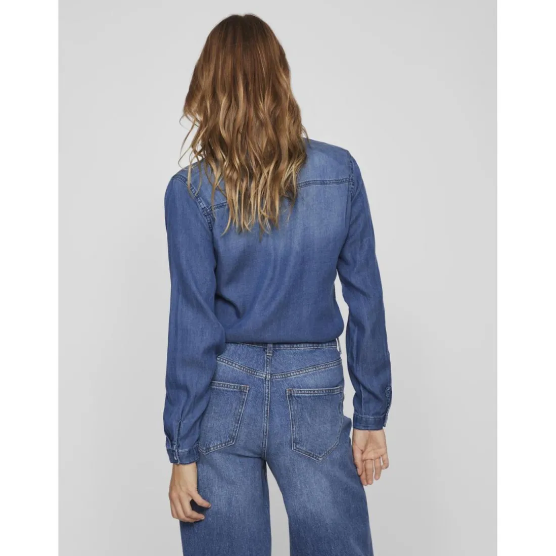 Chemise en denim manches longues bleu
