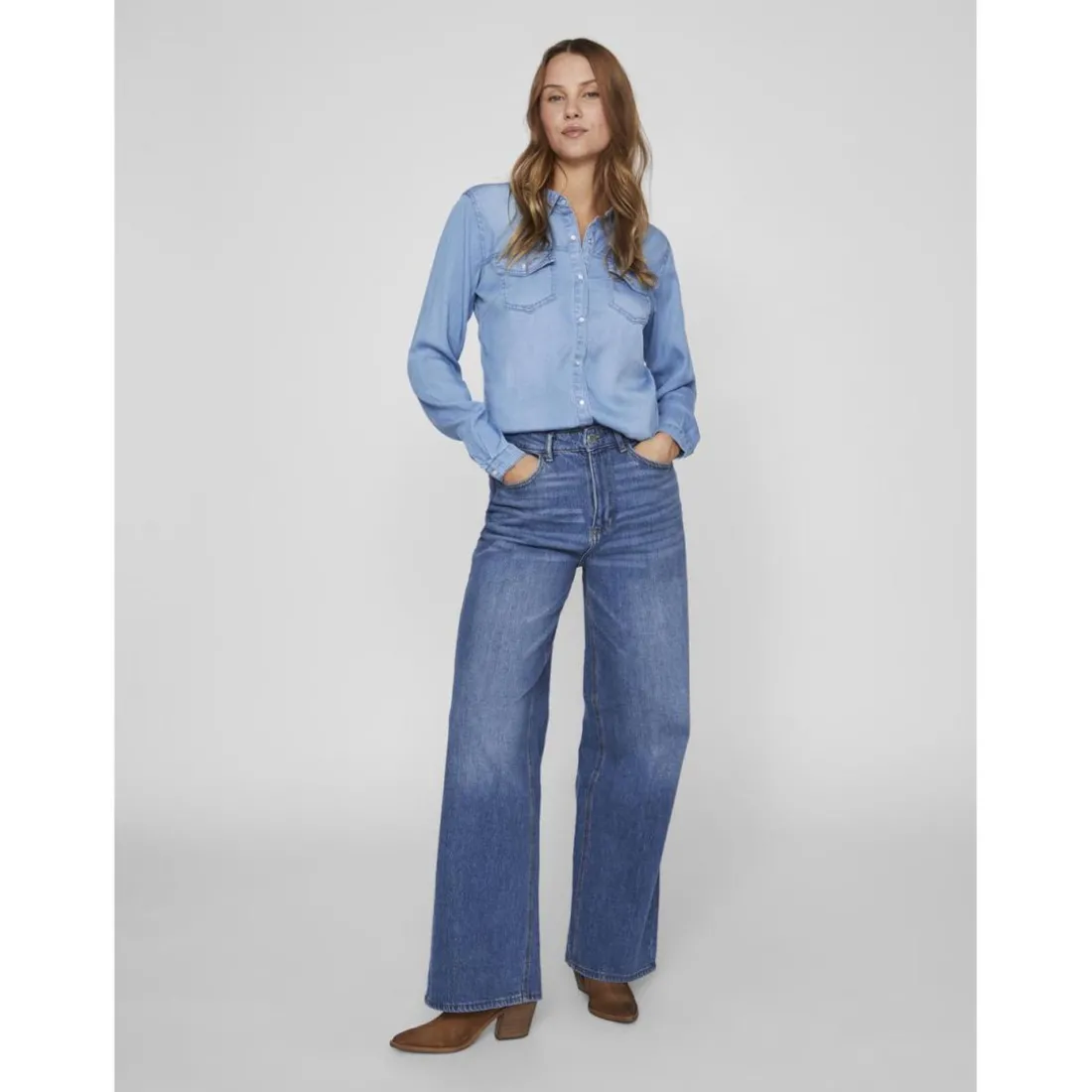 Chemise en denim manches longues bleu clair