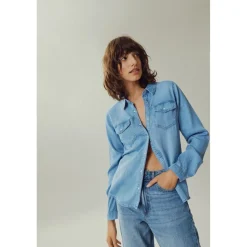 Chemise en denim manches longues bleu clair