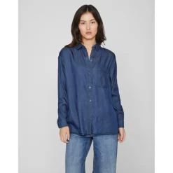 Chemise en denim oversize bleu foncé
