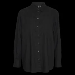 Chemise fermeture par bouton poignets boutonnés col chemise manches larges manches longues noir en lin Louise
