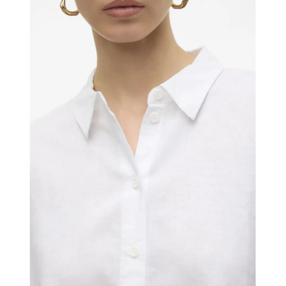 Chemise fermeture par bouton col chemise manches larges manches 2/4 blanc en lin Lise