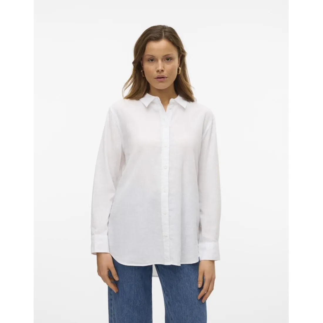 Chemise fermeture par bouton poignets boutonnés col chemise manches larges manches longues blanc en lin Eve