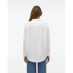 Chemise fermeture par bouton poignets boutonnés col chemise manches larges manches longues blanc en lin Eve