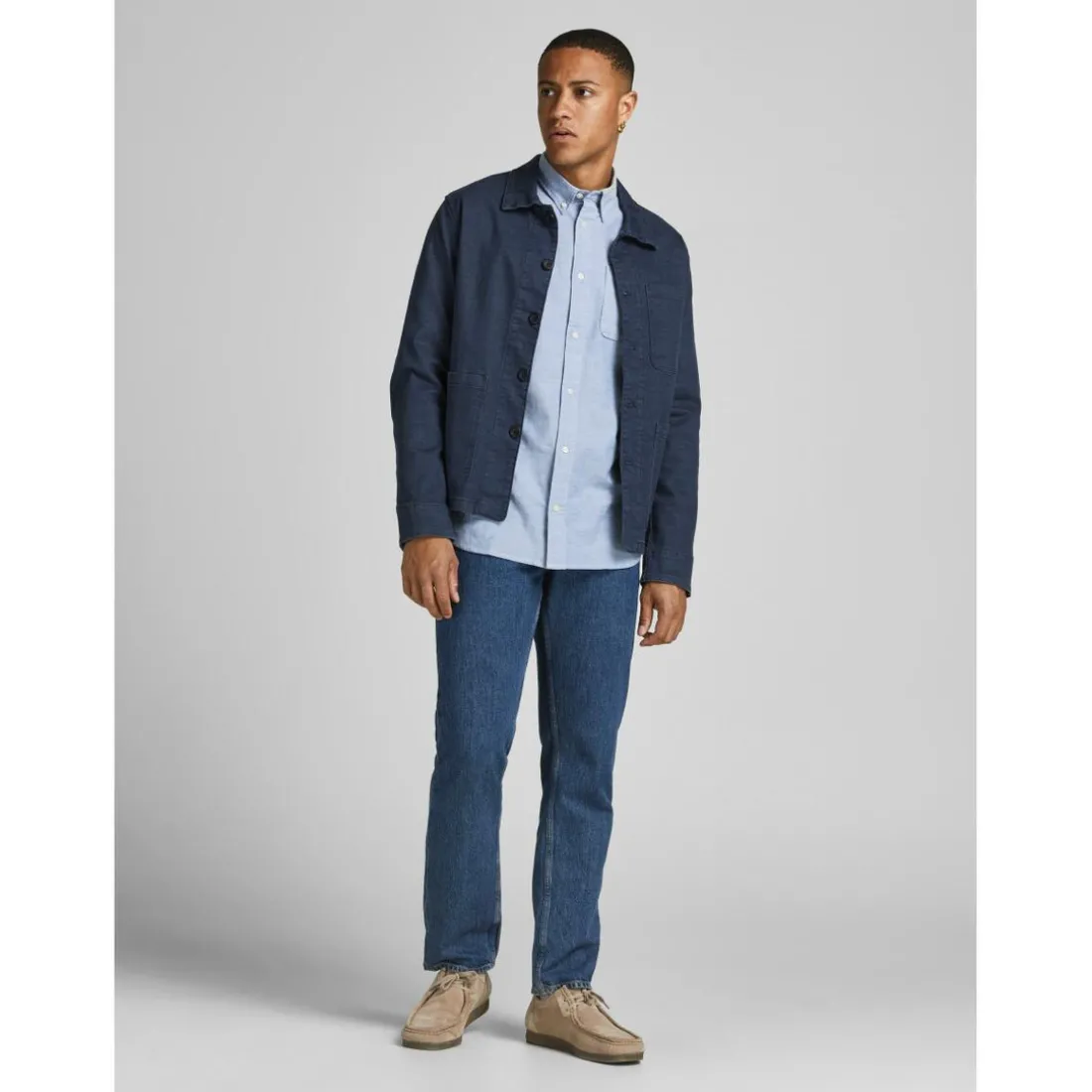 Chemise habillée Slim Fit Col boutonné Manches longues Bleu en coton