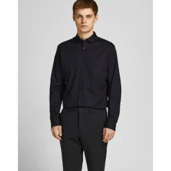 Chemise habillée Slim Fit Col chemise Manches longues Noir en coton