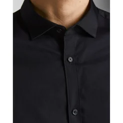 Chemise habillée Slim Fit Col chemise Manches longues Noir en coton