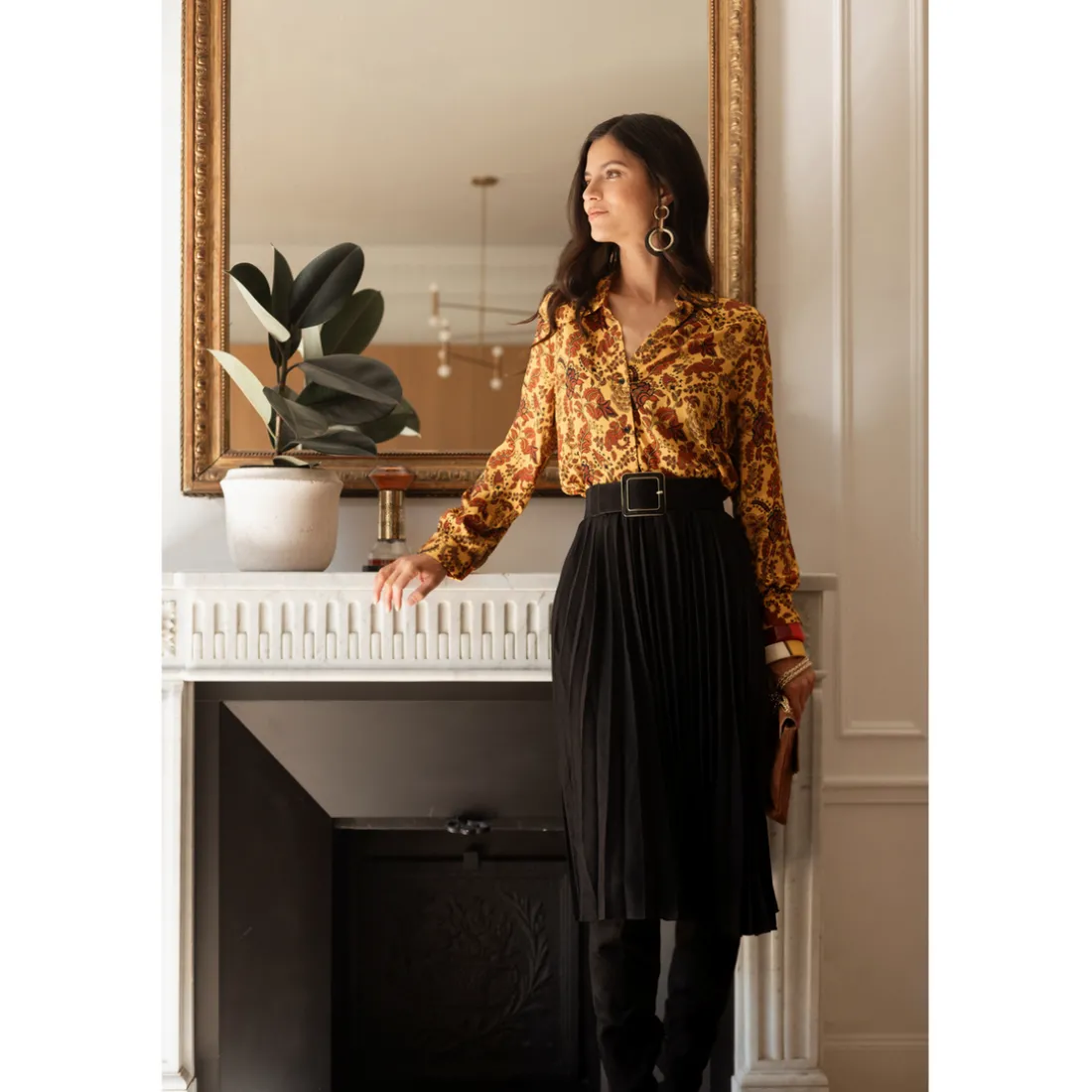 Chemise imprimée toile de jouy - Alma jaune en viscose