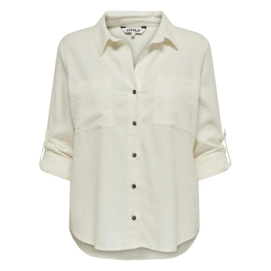 Chemise loose fit col boutonné manches avec revers manches longues blanc en lin Juno
