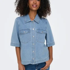 Chemise manche courte en Jean ONLBELLE - Bleu Clair Kaye