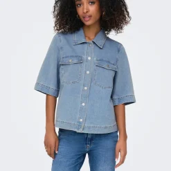 Chemise manche courte en Jean ONLBELLE - Bleu Clair Kaye