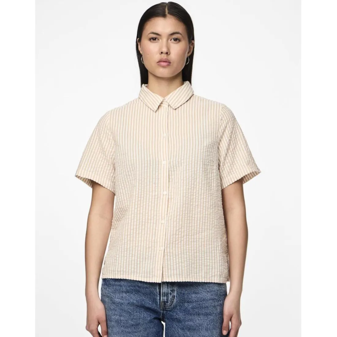 Chemise manches courtes Sally beige en coton Ava