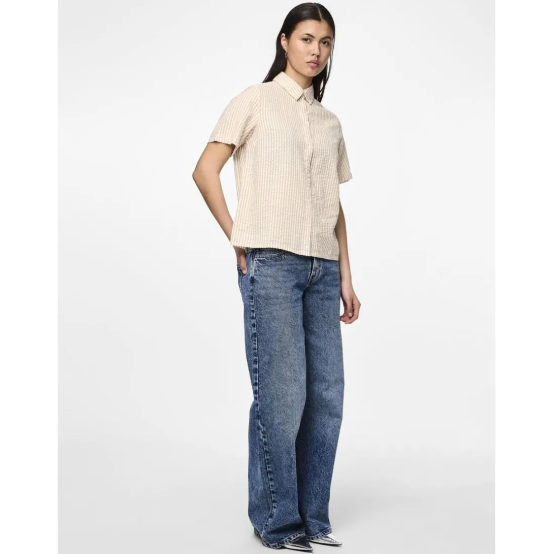 Chemise manches courtes Sally beige en coton Ava