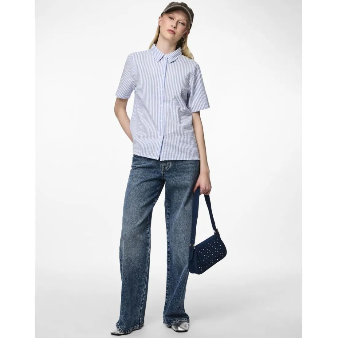 Chemise manches courtes Sally bleu en coton Sue