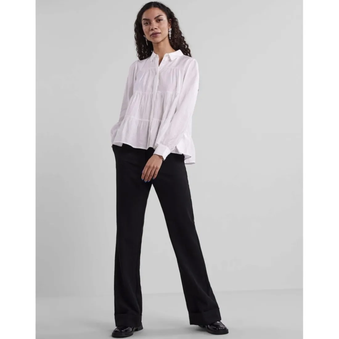 Chemise manches longues blanc en viscose Ana