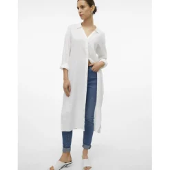 Chemise poignets boutonnés col chemise manches avec revers manches longues blanc en lin Dee