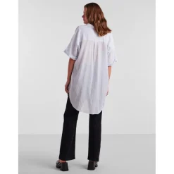 Chemise rayée épaules tombantes manches 2/4 bleu en coton