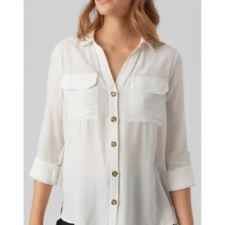 Chemise Regular Fit Col chemise Manches longues Longueur regular blanc en viscose Vale