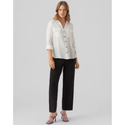 Chemise Regular Fit Col chemise Manches longues Longueur regular blanc en viscose Vale
