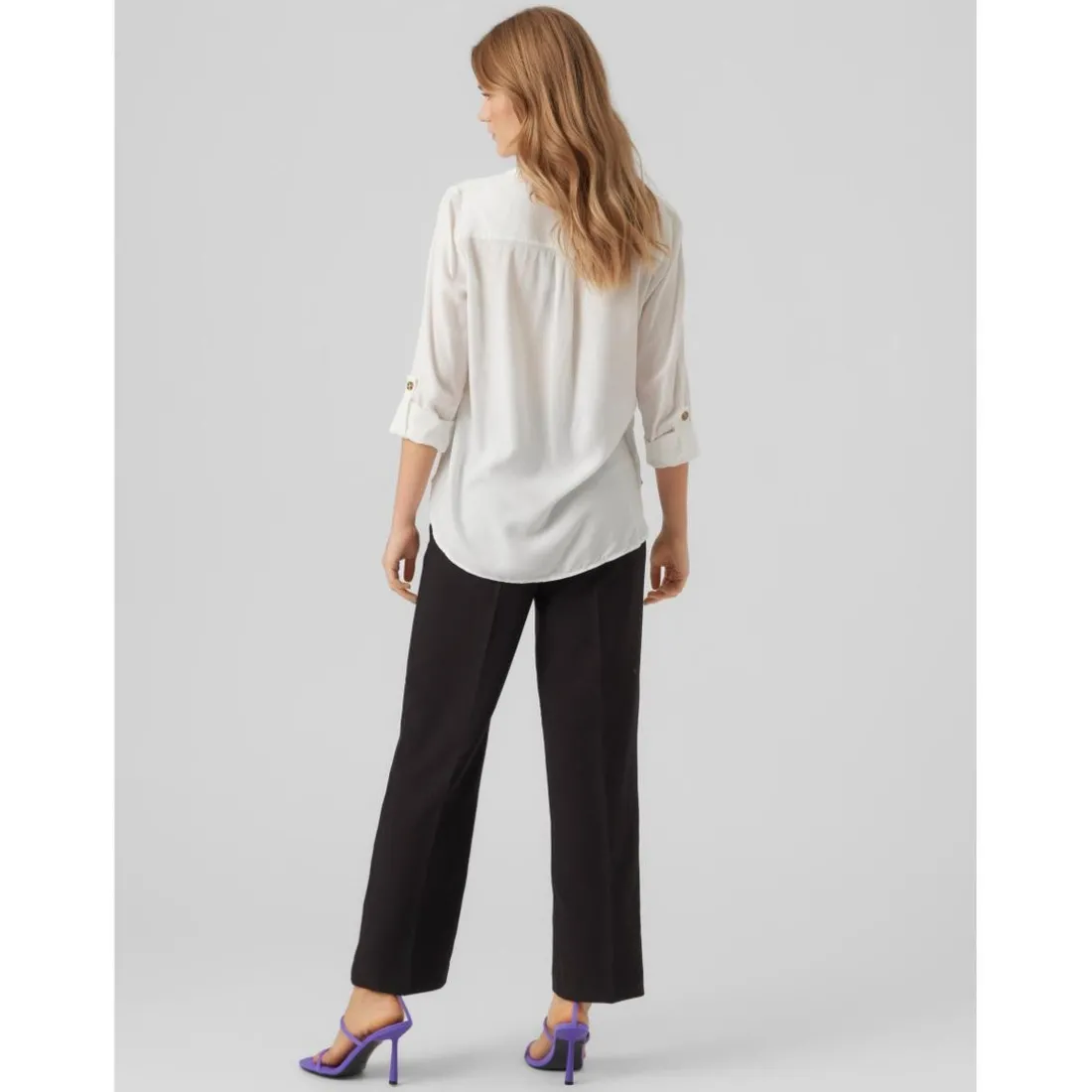 Chemise Regular Fit Col chemise Manches longues Longueur regular blanc en viscose Vale