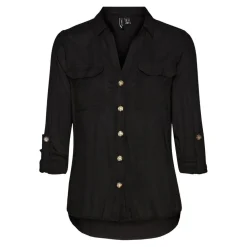 Chemise Regular Fit Col chemise Manches longues Longueur regular noir en viscose Yas