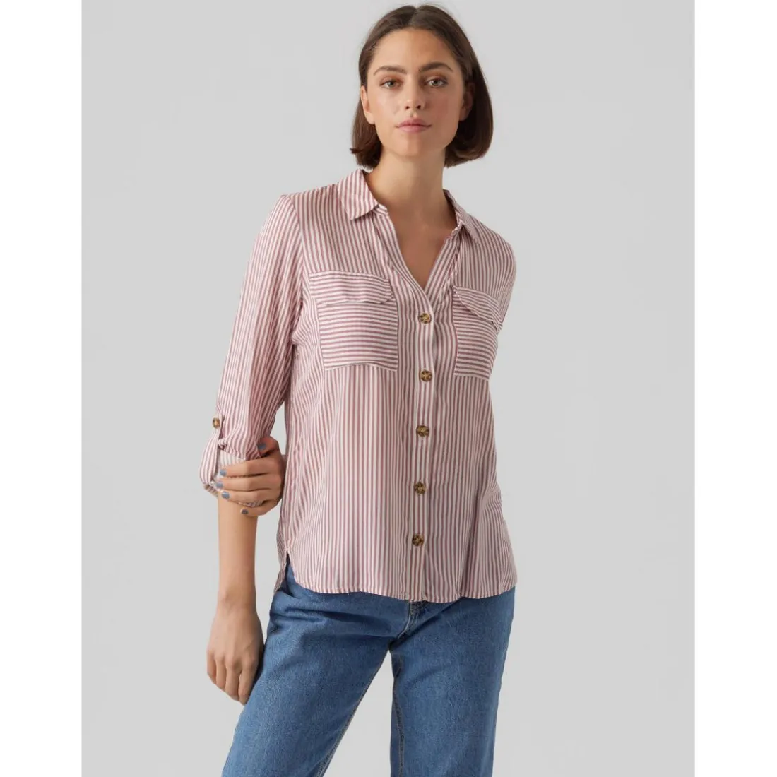 Chemise Regular Fit Rayures Col chemise Manches longues Longueur regular blanc en viscose Ora