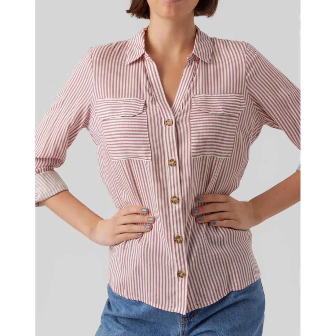 Chemise Regular Fit Rayures Col chemise Manches longues Longueur regular blanc en viscose Ora