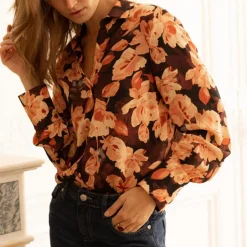Chemisier à fleurs Gabrielle rose en viscose