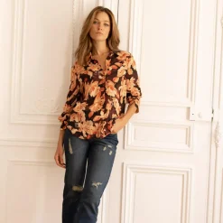 Chemisier à fleurs Gabrielle rose en viscose