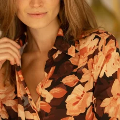 Chemisier à fleurs Gabrielle rose en viscose