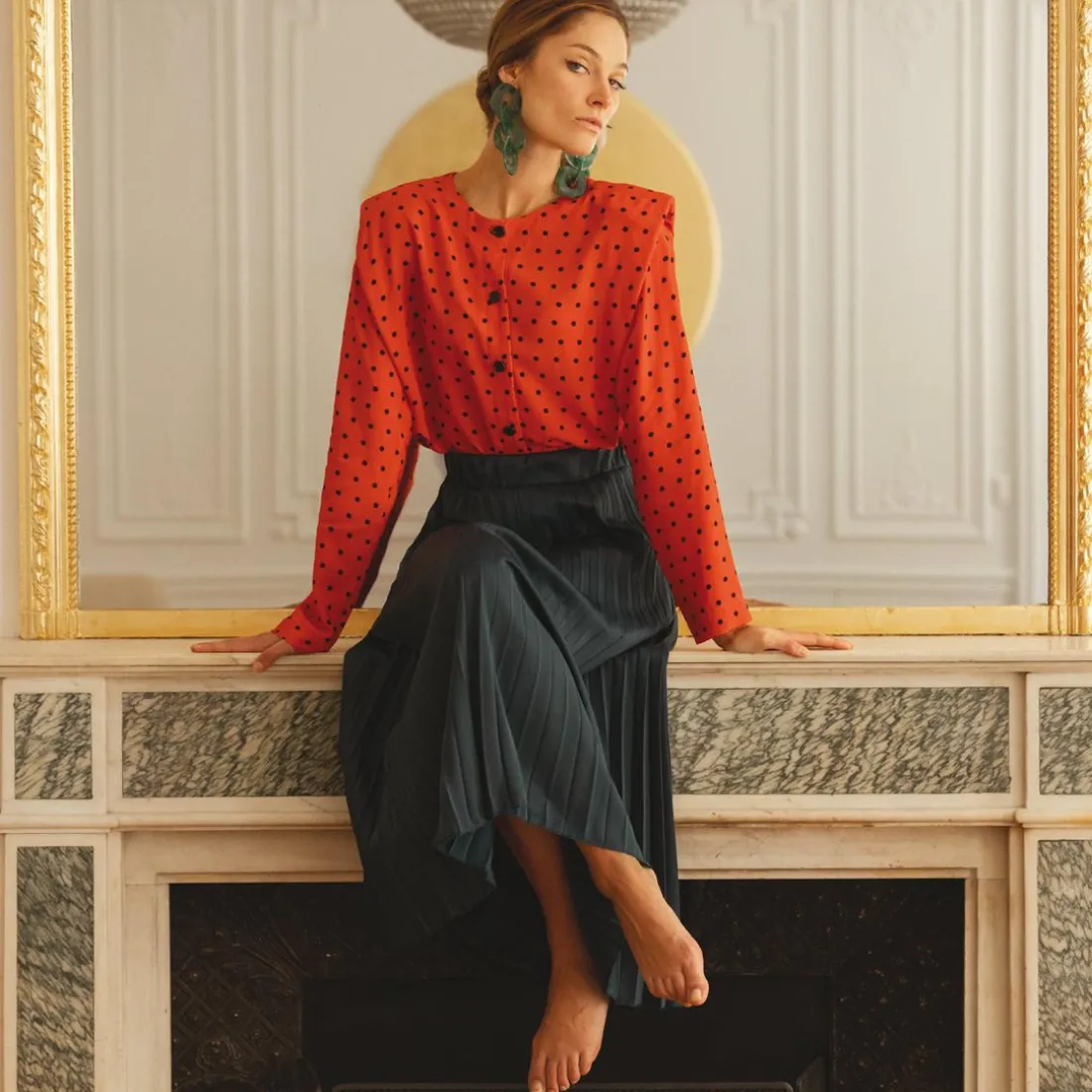 Chemisier à pois Luna orange en viscose