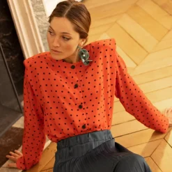 Chemisier à pois Luna orange en viscose