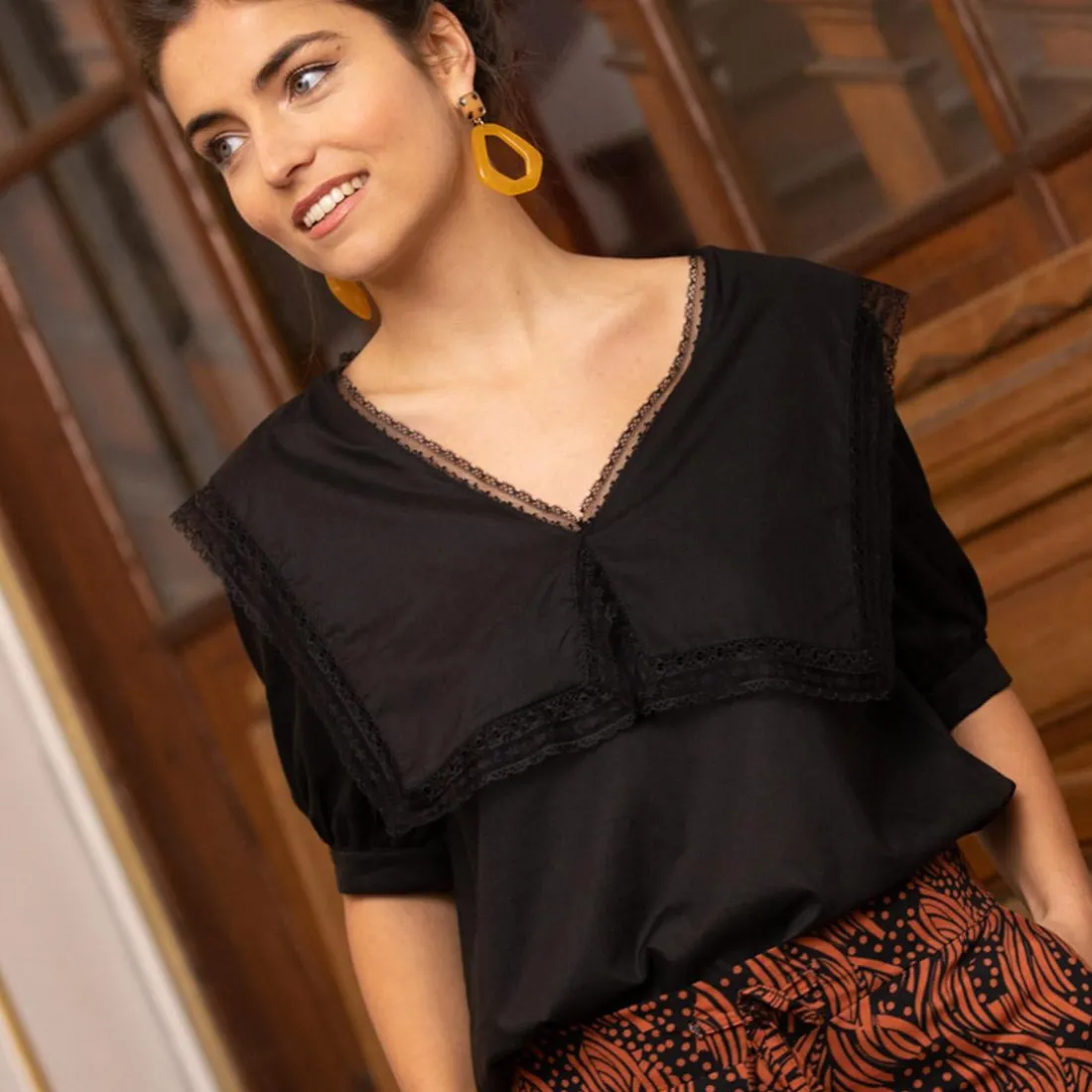 Chemisier col marin maxi réédition Bérénice noir