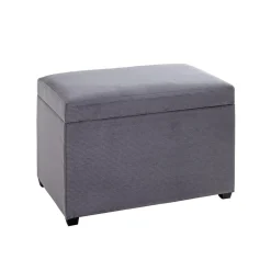 Coffre de rangement en velours gris assise rembourrée et pliable