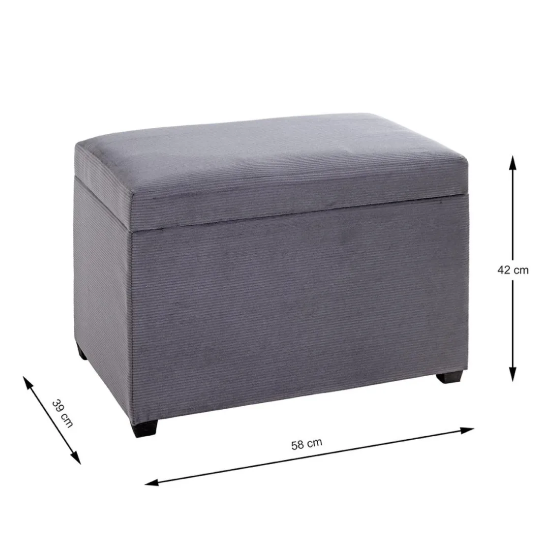 Coffre de rangement en velours gris assise rembourrée et pliable