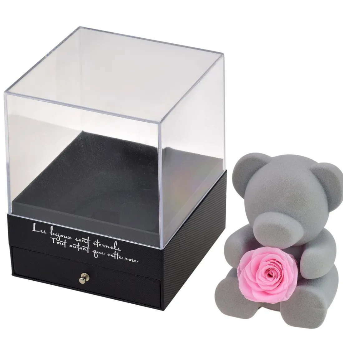 Coffret à bijoux ourson et rose éternelle rose - So charm