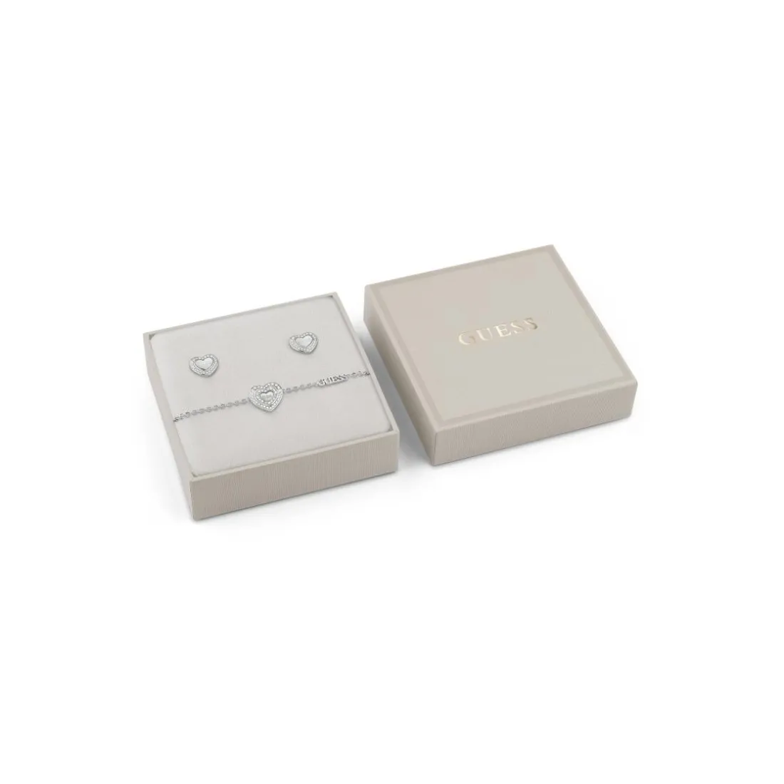 Coffret Amami Acier Rhodié Pm Et Cœur Nacré Et Pavé