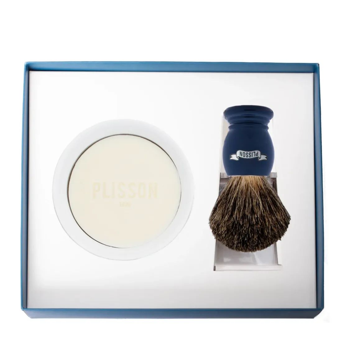 Coffret Blaireau, Bol et Savon - Bleu Ardoise-Plisson