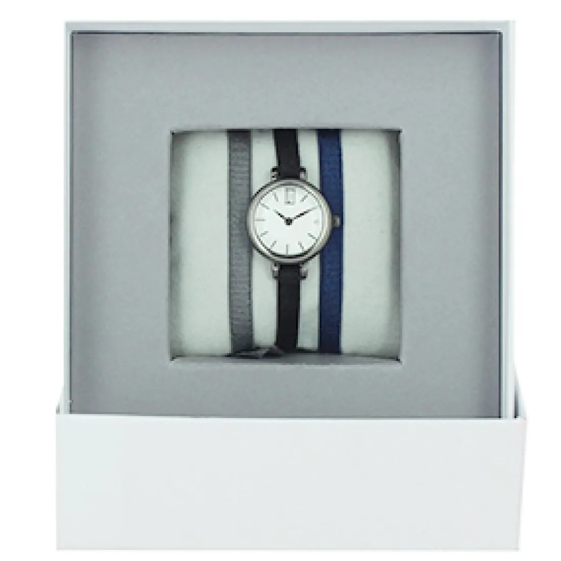 Coffret Les InterchangeablesA57012- Montre Ruban Bracelet Noir Boîtier Blanc Ruthénium Les Interchangeables